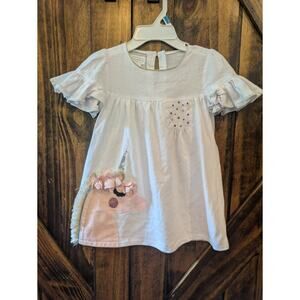 MudPie baby Sz 12-18 month white unicorn glitter sparkle short sleeve dress EUC